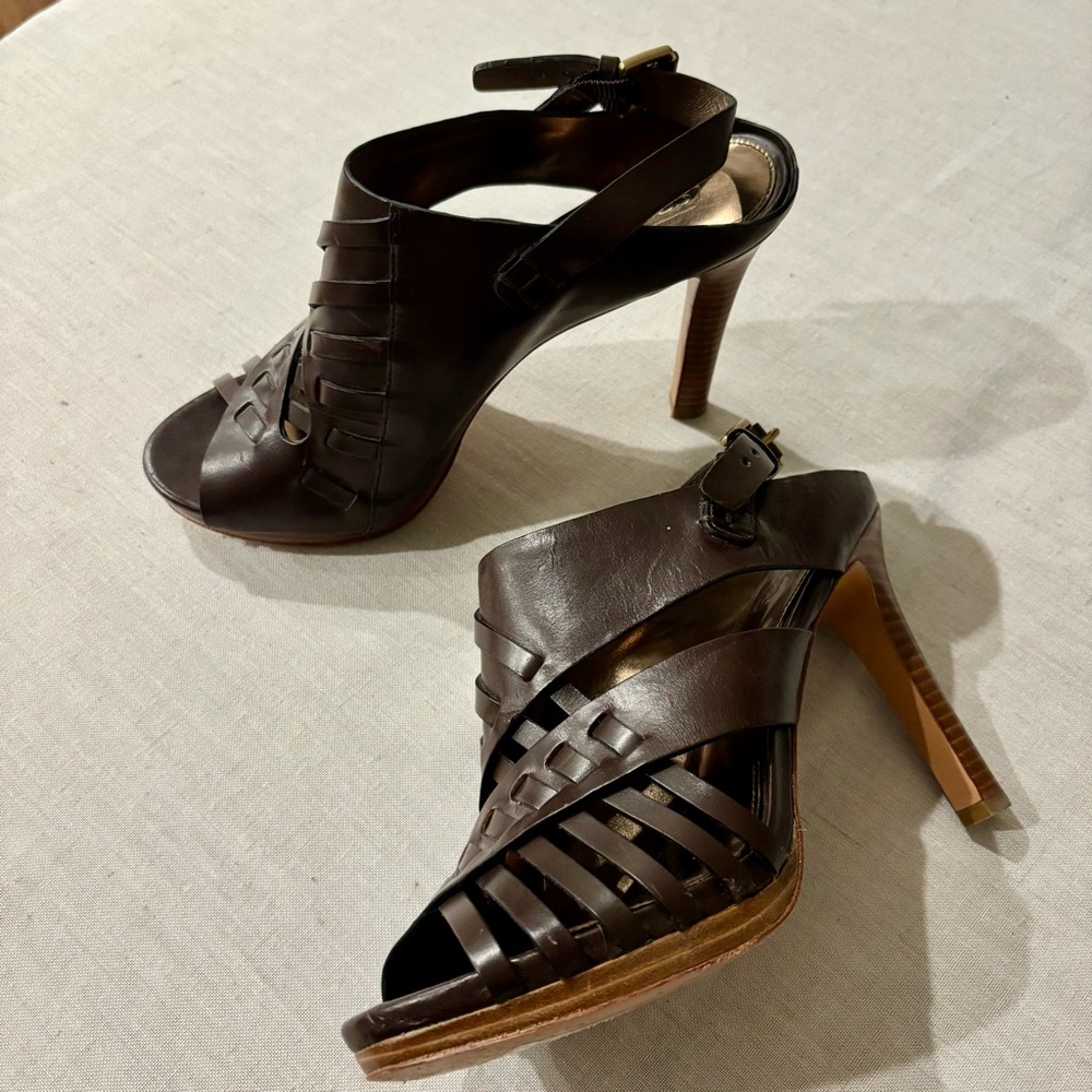 Coach Bessy Brown Leather Platform Heel Sandals Size 9.5B | A3199 - Picture 3 of 10